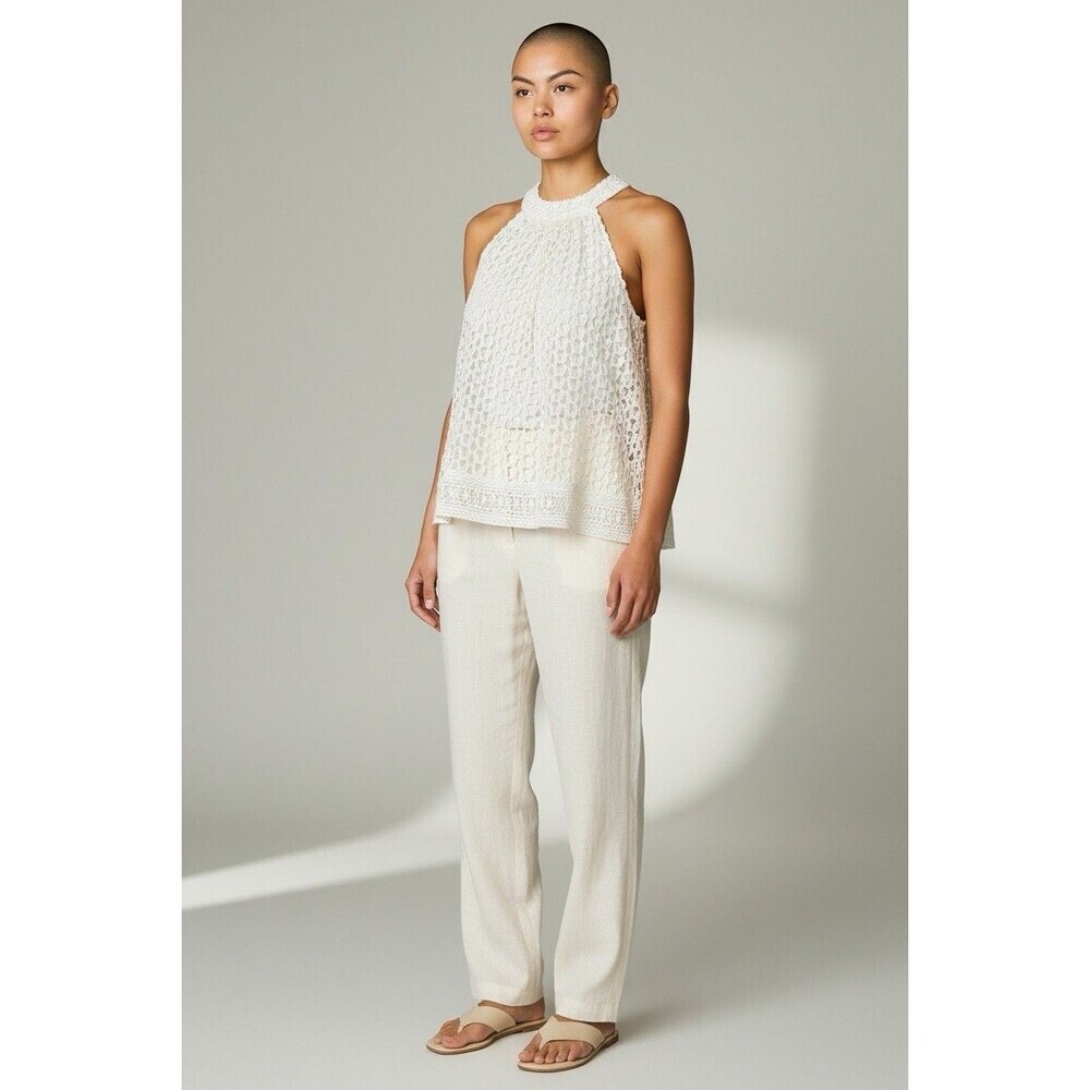 MOON RIVER Anthropologie White Lace Halter Swing Top NWT Size S